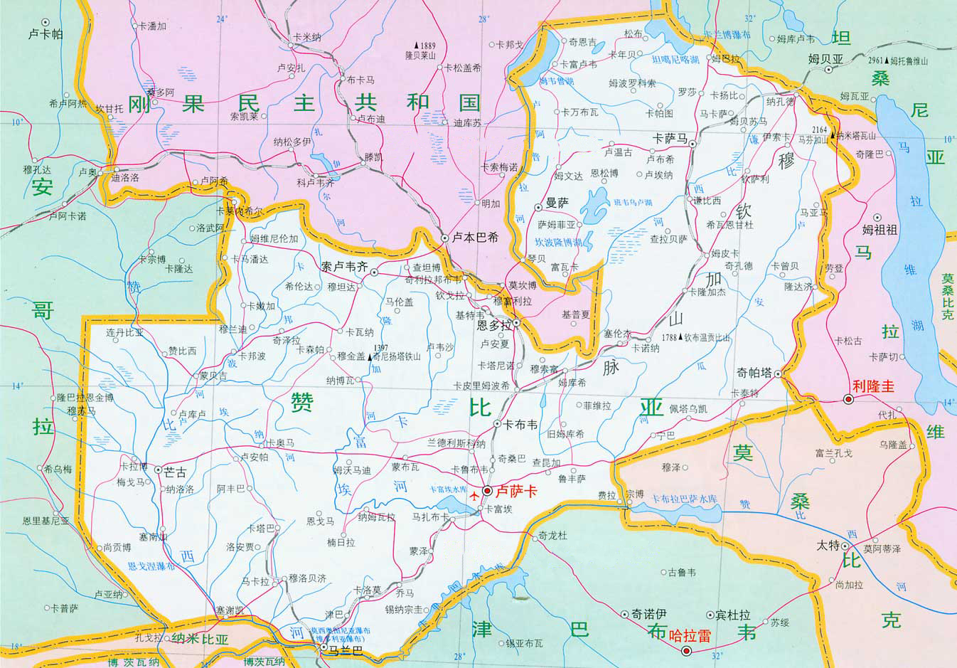 赞比亚地图高清中文版