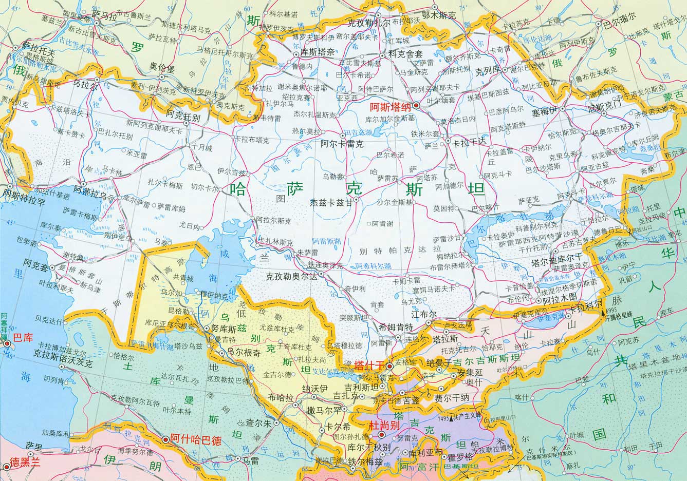 哈萨卡斯坦地图高清中文版
