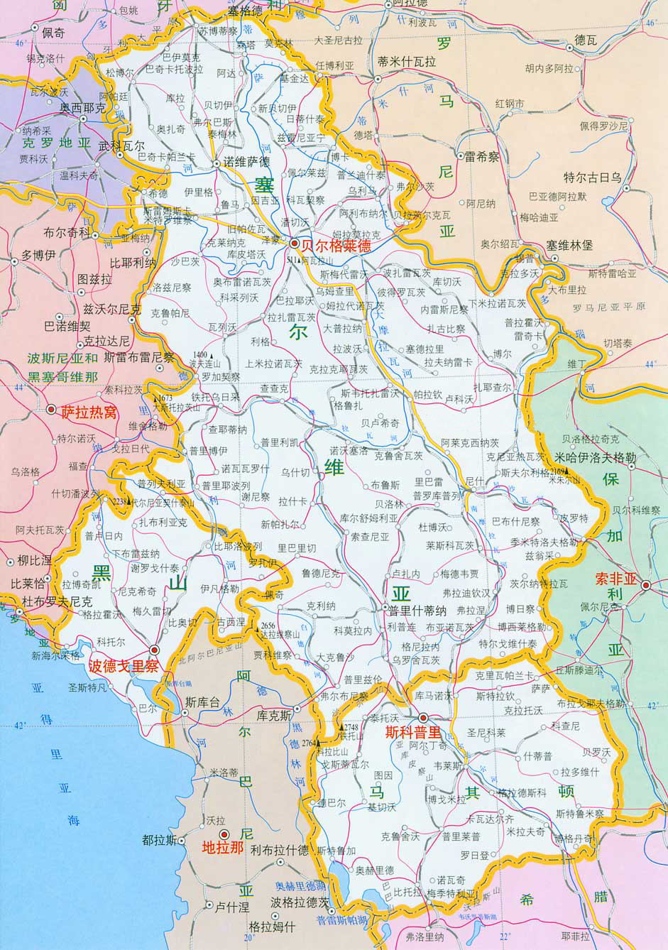 塞尔维亚地图高清中文版