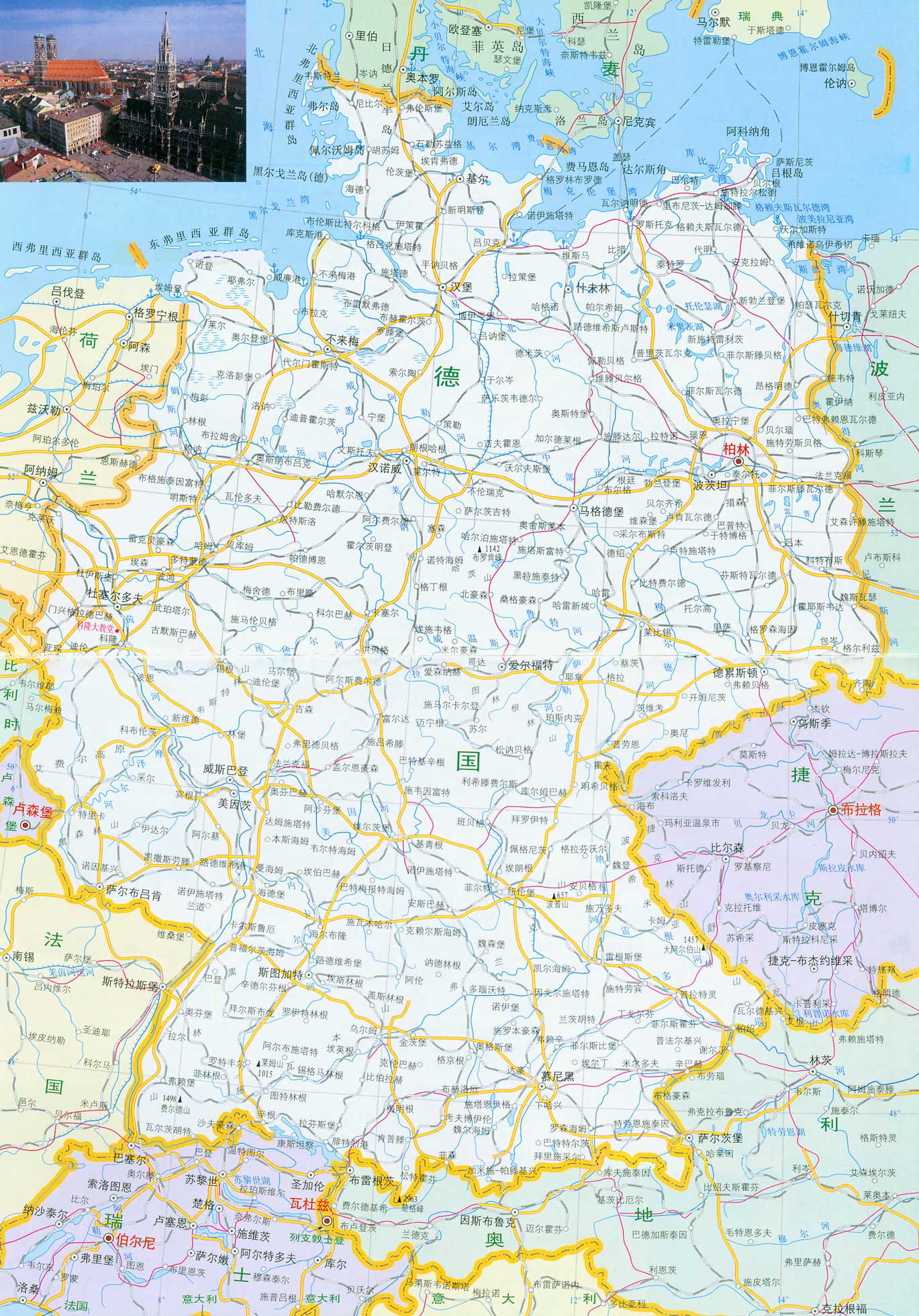 德国公路和航海线路图_德国地图查询