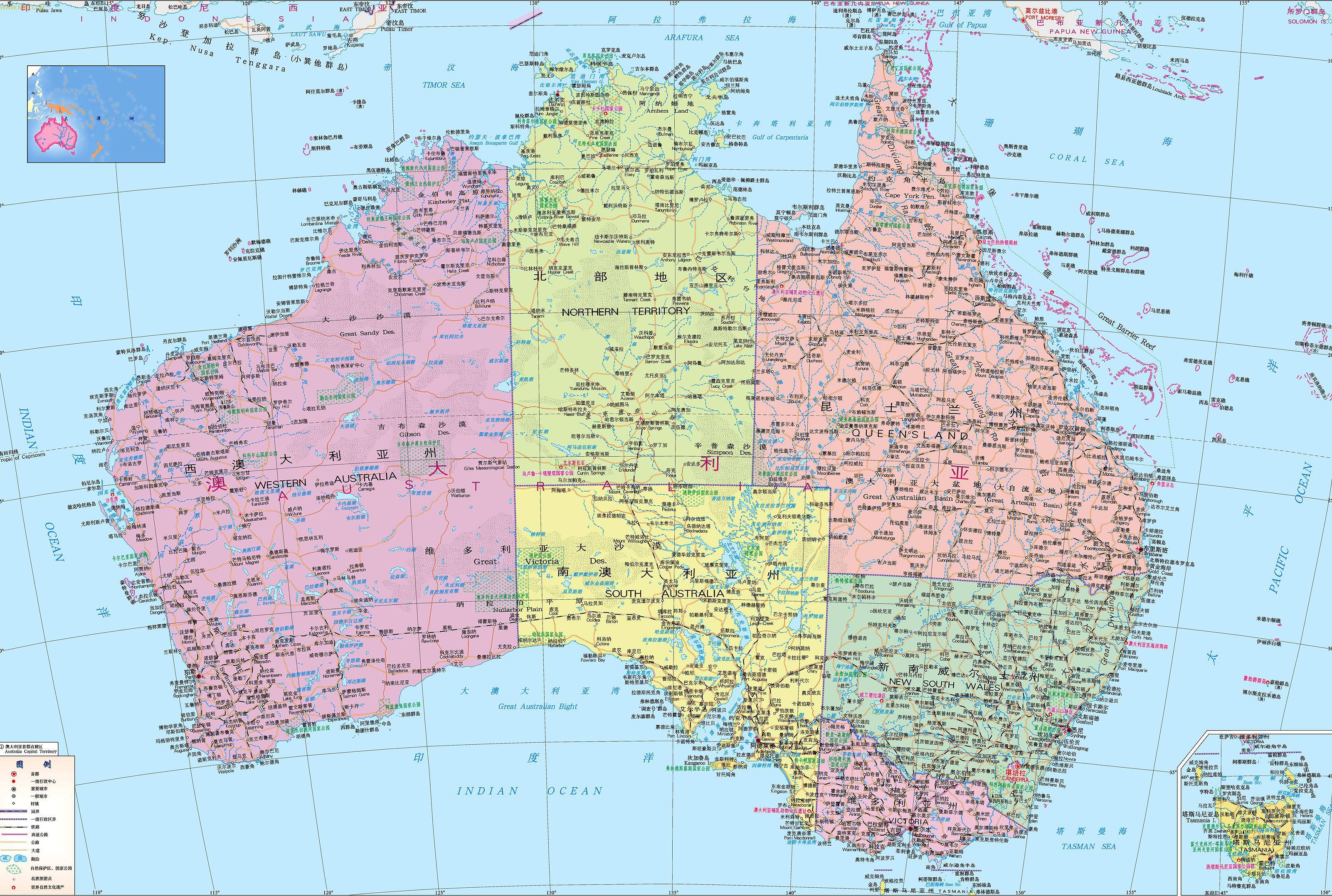 澳大利亚地图高清大图（地形图） - 澳大利亚地图 - 地理教师网