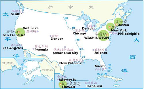  美国著名旅游城市地图