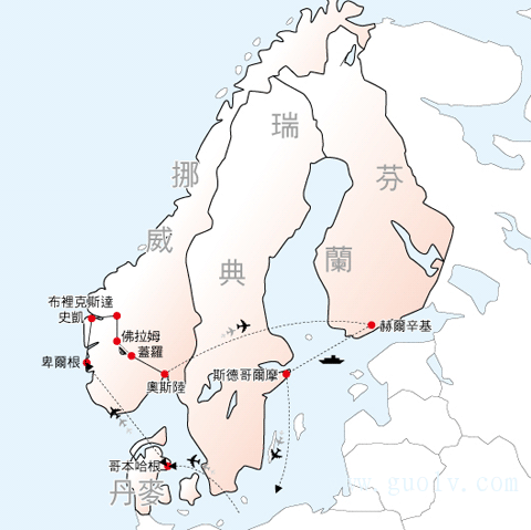北欧四国地图中文版