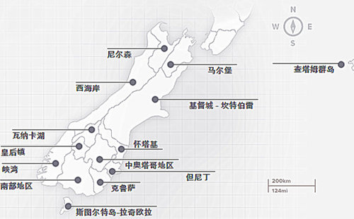 新西兰南岛中文地图新西兰南岛中文地图