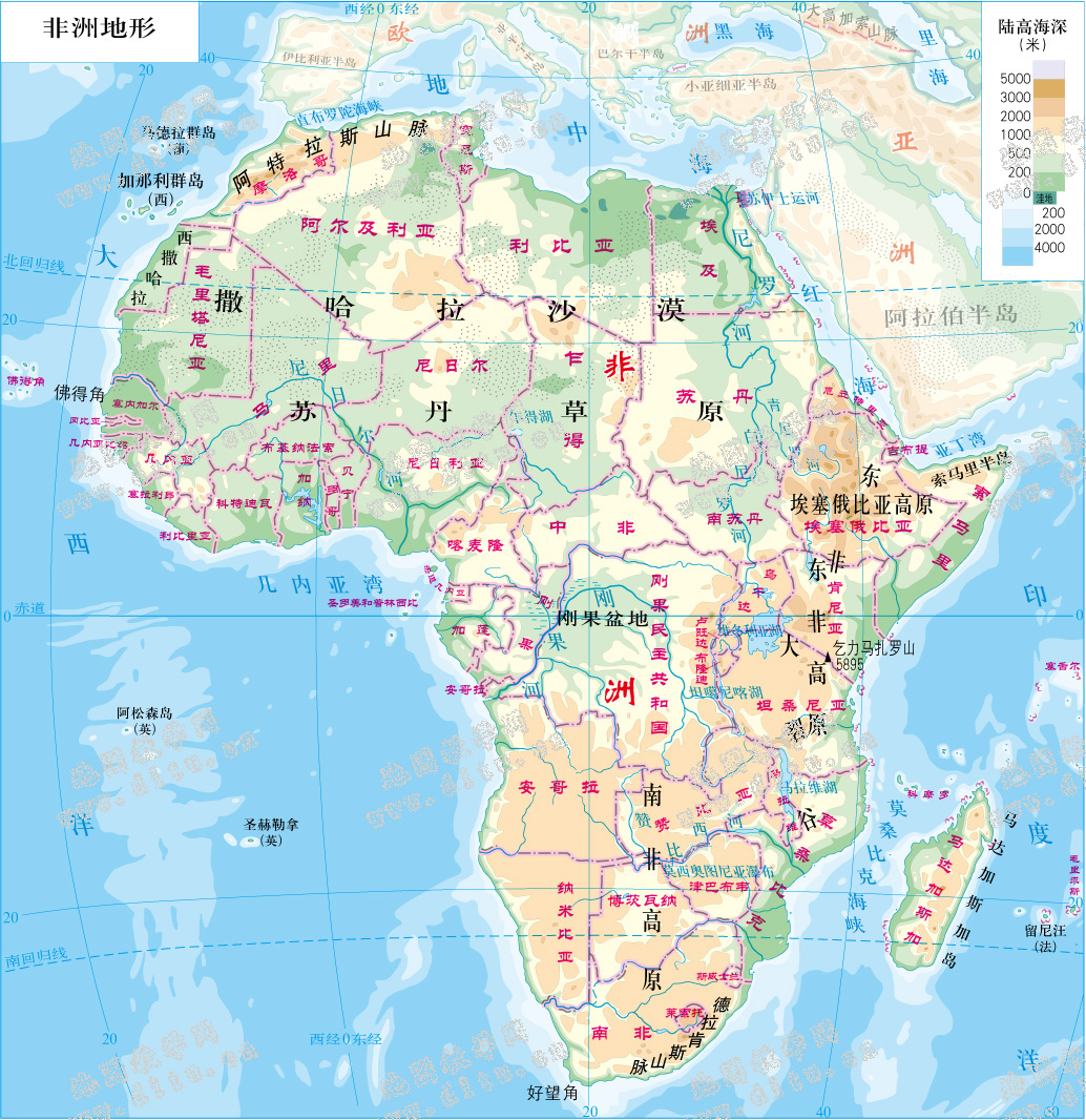 非洲地形图高清版