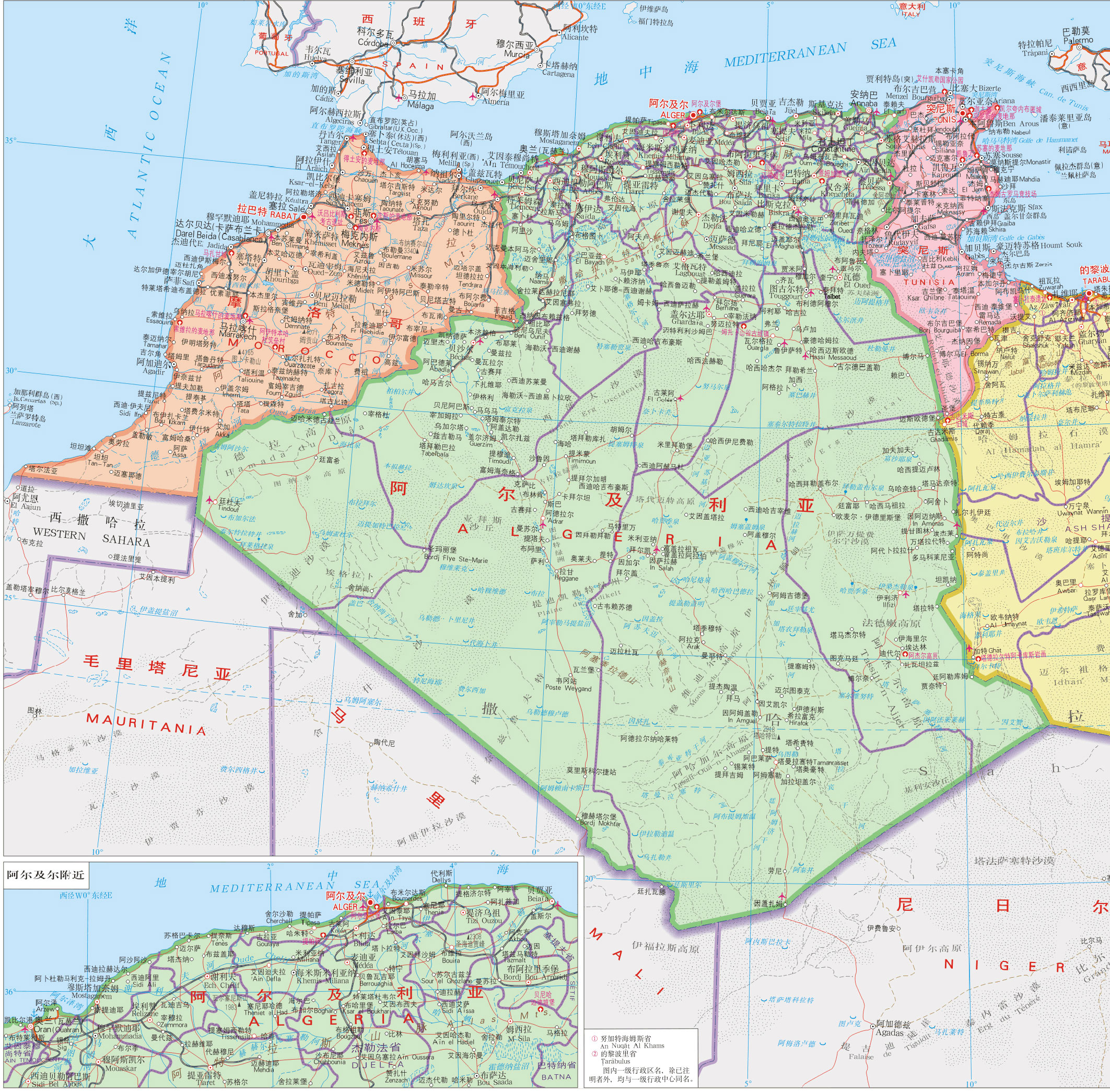 阿尔及利亚地图高清中文版