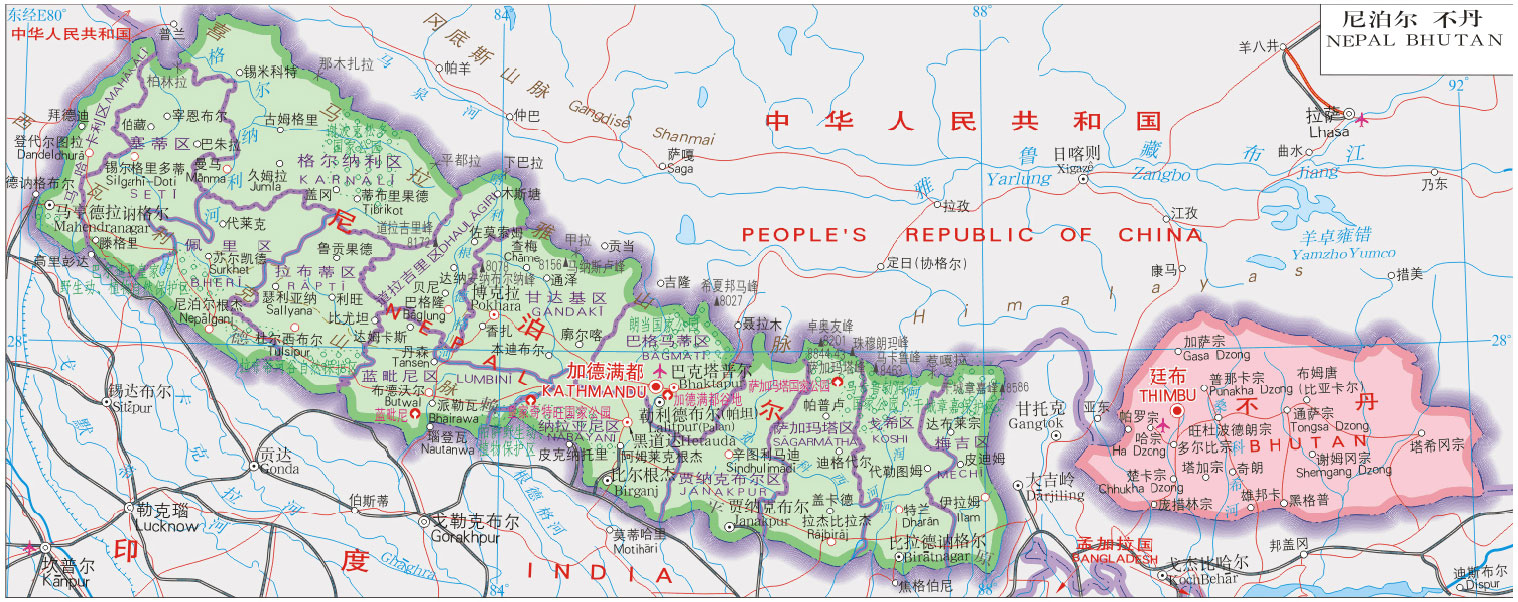 不丹高清中文版地图