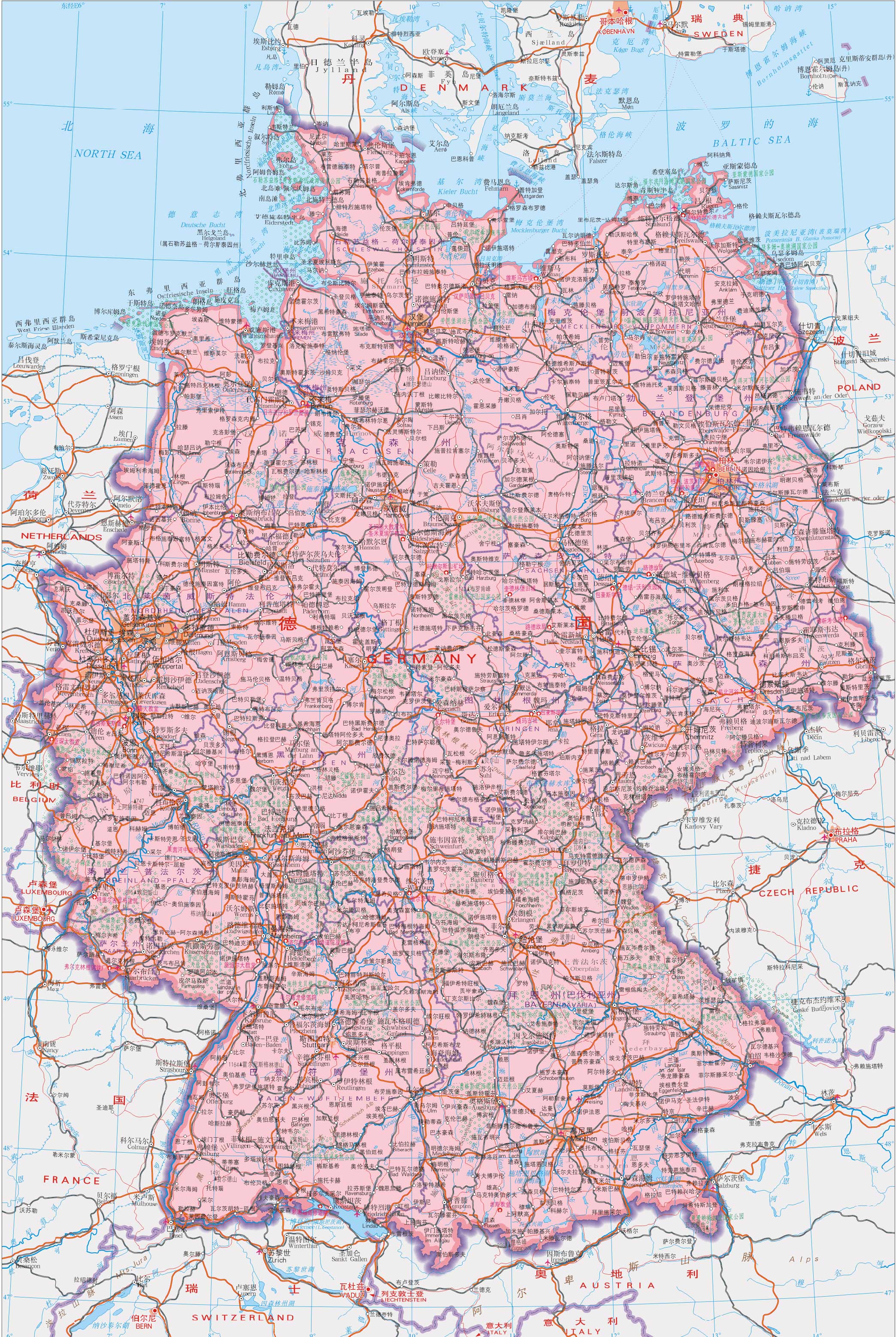 德国地图高清中文版