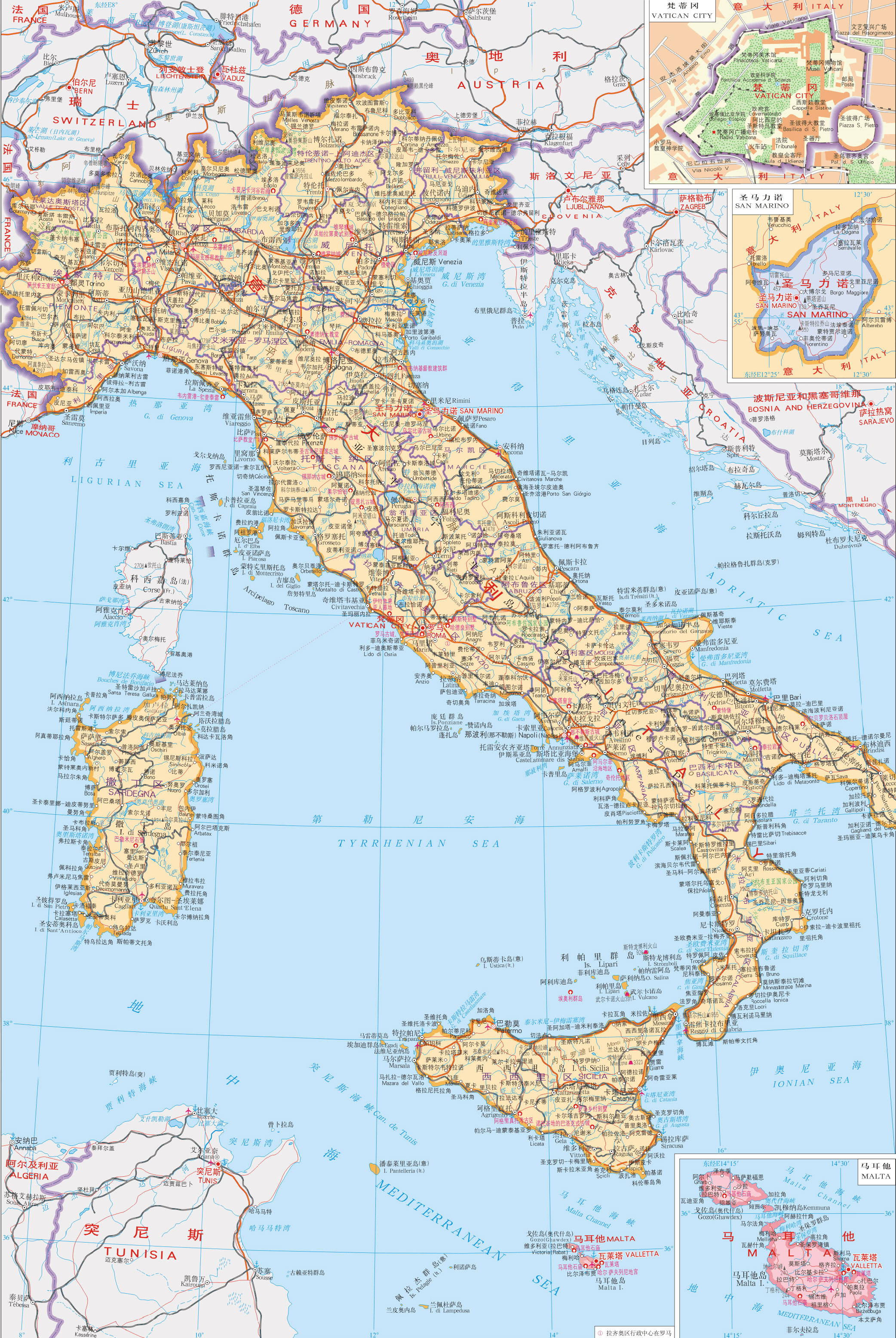 意大利地图高清中文版