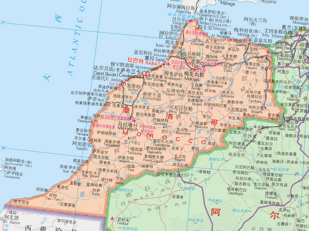 摩洛哥地图高清中文版