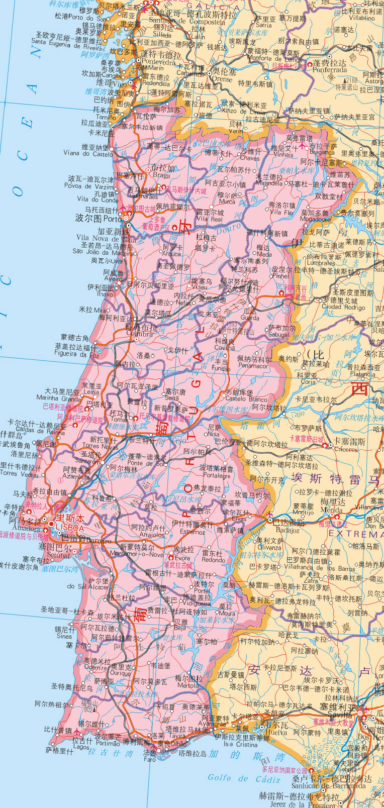 葡萄牙地图高清中文版