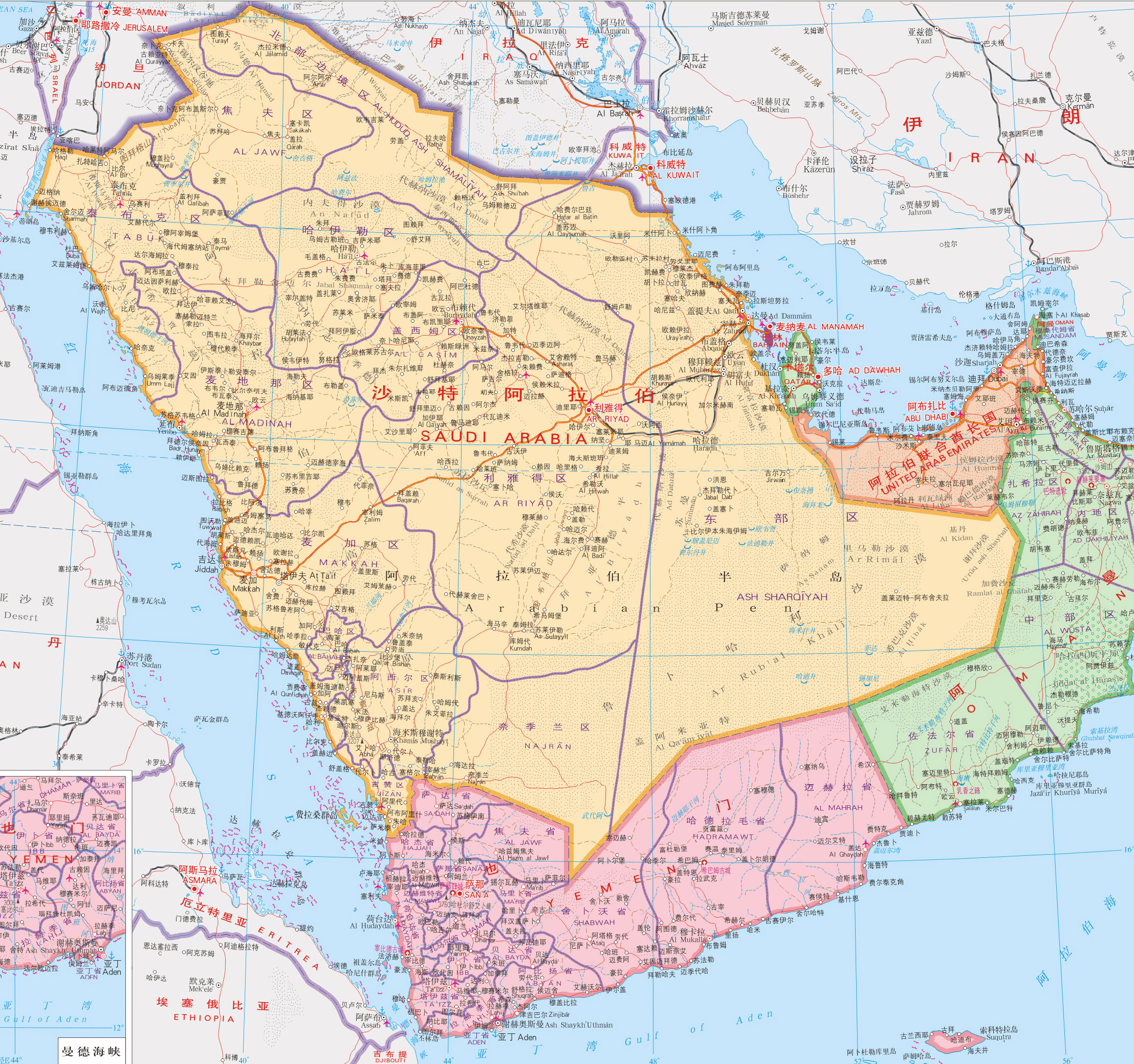 沙特阿拉伯地图高清中文版